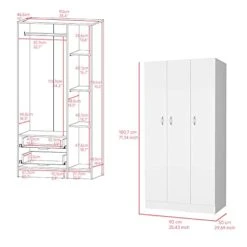 GENERIC Erie Wardrobe With Four Storage Shelves, Two Drawers And Three Doors -White 7 GENERIC Erie Wardrobe With Four Storage Shelves, Two Drawers And Three Doors -White -Best Furniture Store 41XUpg2d7tL