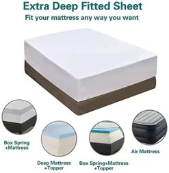 Queen Fitted Sheet Only,21 Inch Extra Deep Pocket White Bottom Bed Sheet, Soft Breathable,Stay In Place,for Pillow Top Mattress Thick Mattress -Best Furniture Store 41XiU4DVggS