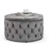 Homebeez Round Velvet Storage Ottoman, Button Tufted Footrest Stool Coffee Table For Living Room (Grey)