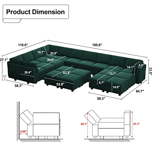 Belffin Modular Large Sectional Sofa With Storage Seat Oversized U Shaped Couch With Reversible Chaise Modular Sofa Set With Ottoman Velvet Green 2 Belffin Modular Large Sectional Sofa With Storage Seat Oversized U Shaped Couch With Reversible Chaise Modular Sofa Set With Ottoman Velvet Green - Image 2
