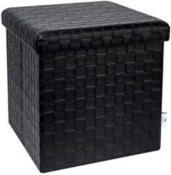 B FSOBEIIALEO Folding Storage Ottoman, Faux Leather Footrest Seat Long Ottomans Bench Storage Box Chest, Black 30"x15"x15" -Best Furniture Store 41Xr 57FB5L. AC