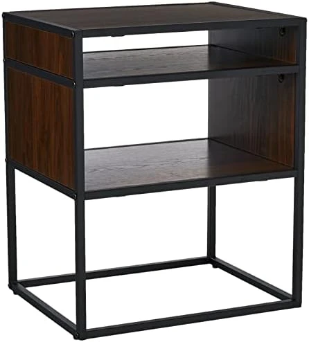 Walker Edison Industrial Modern Metal Frame Wood Rectangle Side Accent Table Set Living Room Storage Shelf End Table, 20 Inch, Grey Wash 4 Walker Edison Industrial Modern Metal Frame Wood Rectangle Side Accent Table Set Living Room Storage Shelf End Table, 20 Inch, Grey Wash - Image 4