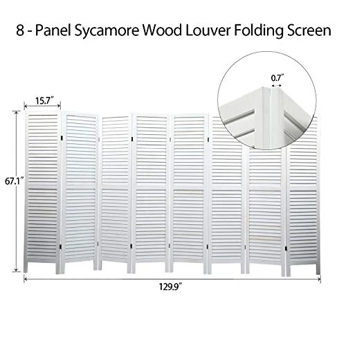 JAXSUNNY 8 Panel Sycamore Wide Wood Freestanding Room Divider Louver Louver Folding Privacy Screen Wall Room Dividers, Foldable Privacy Partial Partition For Home Bedroom,Aged White 2 JAXSUNNY 8 Panel Sycamore Wide Wood Freestanding Room Divider Louver Louver Folding Privacy Screen Wall Room Dividers, Foldable Privacy Partial Partition For Home Bedroom,Aged White - Image 2