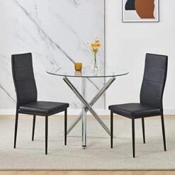 BELIFEGLORY Dining Table With Chairs Set, 5PCS Round Glass Table Set Modern Tempered Glass Top Table With 4 Velvet Chairs Dining Room Furniture -Best Furniture Store 41YG7r5UIAL. AC