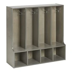 ECR4Kids Streamline 4-Section Coat Locker With Bench, Toddler Size, Kids Furniture, Grey Wash -Best Furniture Store 41YGvxvkLCL 1