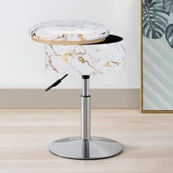 Leather Storage Ottoman Vanity Stool, 18" To 23" Height Adjustable Foot Stool Upholstered Round Footrest Coffee Table Top Cover, Modern Accent Stools,360° Swivel Makeup Stool For Living Room Bedroom -Best Furniture Store 41YL4VbL. AC