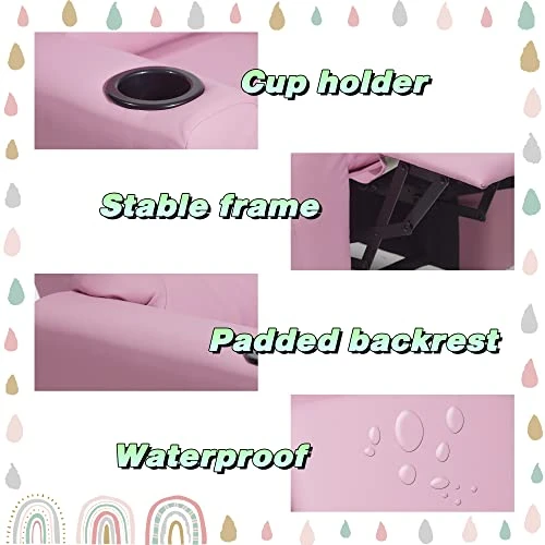 Laidbksit Kids Recliner Chair,Toddler Recliner For 0-5 Years Old,Kids Recliner Chair With Cup Holder And Side Pocket For Childs,Mini Recliner Chair Suitable For Kid's Bedroom -Pink Kids Recliner 3 Laidbksit Kids Recliner Chair,Toddler Recliner For 0-5 Years Old,Kids Recliner Chair With Cup Holder And Side Pocket For Childs,Mini Recliner Chair Suitable For Kid's Bedroom -Pink Kids Recliner - Image 3