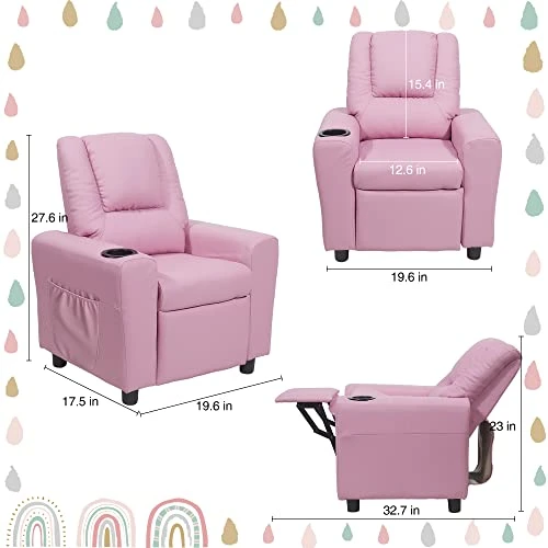 Laidbksit Kids Recliner Chair,Toddler Recliner For 0-5 Years Old,Kids Recliner Chair With Cup Holder And Side Pocket For Childs,Mini Recliner Chair Suitable For Kid's Bedroom -Pink Kids Recliner 2 Laidbksit Kids Recliner Chair,Toddler Recliner For 0-5 Years Old,Kids Recliner Chair With Cup Holder And Side Pocket For Childs,Mini Recliner Chair Suitable For Kid's Bedroom -Pink Kids Recliner - Image 2