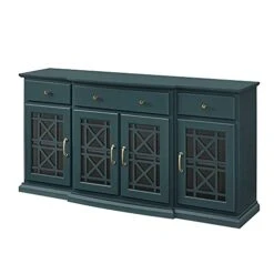 Walker Edison Modern Wood Glass Door Buffet Sideboard Living Room-Entryway Serving Storage Cabinet Doors-Dining Room Console, 60 Inch, Dark Teal -Best Furniture Store 41YXdhN6g8L