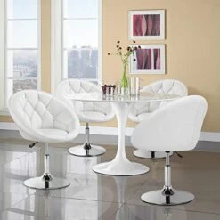 Yaheetech Round Tufted Back Chair Living Room Chair Contemporary Height Adjustable Vanity Chair 360° Swivel Accent Chair Modern Look, White -Best Furniture Store 41YfaT0nIQL