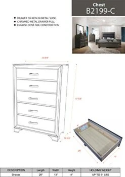 – 6-Piece Gray Wood With Faux Leather Headboard Queen Bedroom Set. Bed, Dresser, Mirror, Chest, 2 Night Stands -Best Furniture Store 41YmCE2E96L