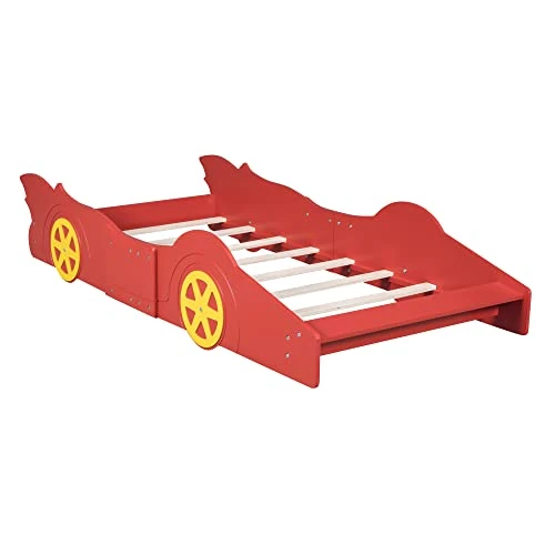 NCKMYB Twin Size Race Car Bed Kid Platform Bed Wooden Floor Bed Car Shaped Toddler Bed Frame For Boy Girl Junior,Red 5 NCKMYB Twin Size Race Car Bed Kid Platform Bed Wooden Floor Bed Car Shaped Toddler Bed Frame For Boy Girl Junior,Red - Image 5