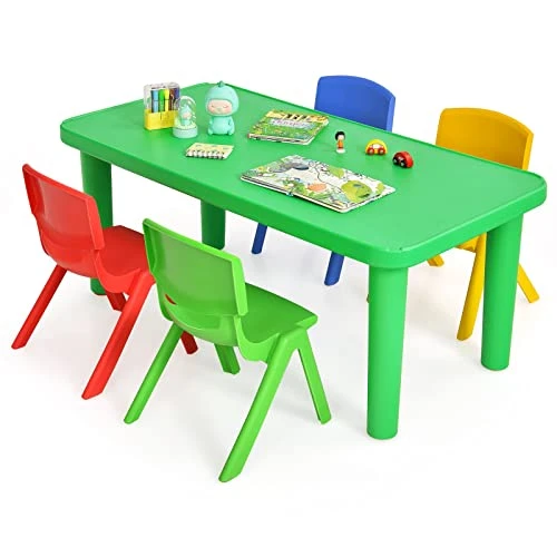 GENERIC BETTARY Kids Table And 4 Chair Set, Educational Learn Set W/Rectangular Table & Stackable Colorful Chairs, Durable Plastic Learn And Play Set For Playroom Daycare, Kindergarten 1 GENERIC BETTARY Kids Table And 4 Chair Set, Educational Learn Set W/Rectangular Table & Stackable Colorful Chairs, Durable Plastic Learn And Play Set For Playroom Daycare, Kindergarten