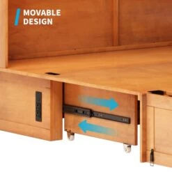 Urphy Bed, Cabinet Bed With Trifold Foam Mattress, Queen Size Cabinet Chest Bed With USB Charging Station& Large Drawers For Living Room (Russet Brown,Poplar) -Best Furniture Store 41YvusZE2iL