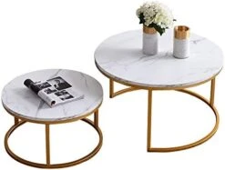 Hommoo Round 31.5" Nesting Coffee Table Set Of 2 Modern Accent Coffee Table With Walnut Wooden Top And Black Metal Frame For Living Room Small Space Easy Assembly -Best Furniture Store 41Z1MSyKKL. AC