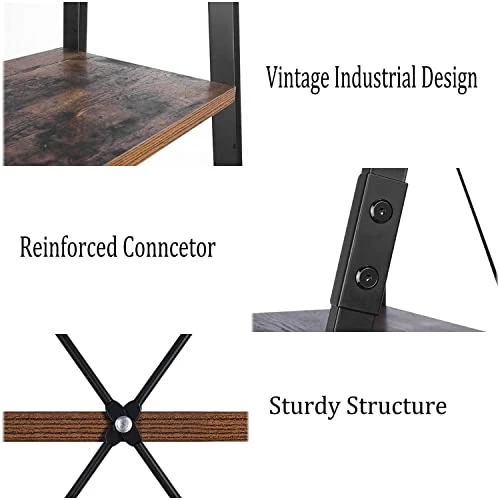 SOMY Industrial 5 Tier Ladder Shelf, Vintage Storage Bookshelf With Metal Frame Multifunction Plants Flower Stands Display Rack For Garden, Hallway, Office, Living Room Rustic Brown 4 SOMY Industrial 5 Tier Ladder Shelf, Vintage Storage Bookshelf With Metal Frame Multifunction Plants Flower Stands Display Rack For Garden, Hallway, Office, Living Room Rustic Brown - Image 4