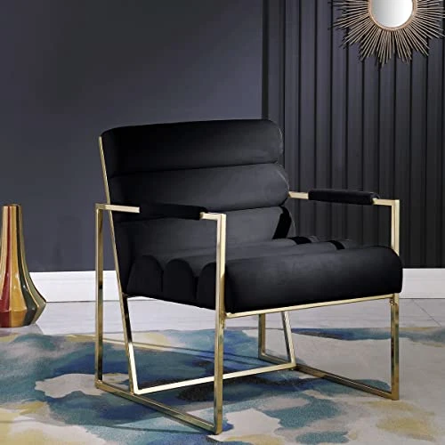 Morden Fort Italian Light Luxury Lounge Chair, Contemporary Velvet Upholstered Lounge Armchair With Bright-Colored Cushions, For Living Room, Bedroom, Dinning, Office, Black 1 Morden Fort Italian Light Luxury Lounge Chair, Contemporary Velvet Upholstered Lounge Armchair With Bright-Colored Cushions, For Living Room, Bedroom, Dinning, Office, Black