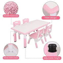 UNICOO - Kids Study Table And Chairs Set, Height Adjustable Plastic Children Art Desk With 4 Seats, Kids Multi Activity Table Set (Kids Table 5 Piece Set - BY-120-WP) -Best Furniture Store 41ZDvR9aOWS