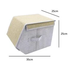 66759 Small Stackable Storage Box (2 Pack) With Magnetic Secured Lid-25x35x25cm-Cream, Canvas, Cream, 25cm X 35cm X 25cm -Best Furniture Store 41ZEcZNTjyL