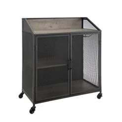 Walker Edison Malcomb Urban Industrial Metal Mesh Double Door Rolling Bar Cabinet, 33 Inch, Grey