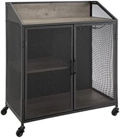 Walker Edison Malcomb Urban Industrial Metal Mesh Double Door Rolling Bar Cabinet, 33 Inch, Grey -Best Furniture Store 41ZExjeO7ML. AC