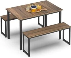 HOMOOI Dining Table Set For 4, 3 Pieces Kitchen Table With 2 Benches, Modern Wood Grains Table And Chairs Dinette Set For Home Kitchen, Dining Room, Restaurant, Industrial Brown 17 HOMOOI Dining Table Set For 4, 3 Pieces Kitchen Table With 2 Benches, Modern Wood Grains Table And Chairs Dinette Set For Home Kitchen, Dining Room, Restaurant, Industrial Brown -Best Furniture Store 41ZHa1BN2vS