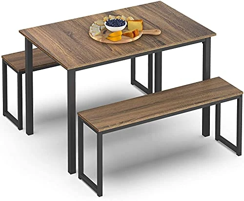 HOMOOI Dining Table Set For 4, 3 Pieces Kitchen Table With 2 Benches, Modern Wood Grains Table And Chairs Dinette Set For Home Kitchen, Dining Room, Restaurant, Industrial Brown 5 HOMOOI Dining Table Set For 4, 3 Pieces Kitchen Table With 2 Benches, Modern Wood Grains Table And Chairs Dinette Set For Home Kitchen, Dining Room, Restaurant, Industrial Brown - Image 5