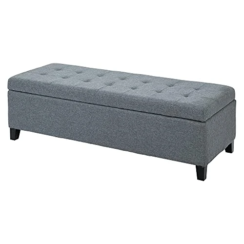 HOMCOM 51 Large Tufted Linen Fabric Ottoman Storage Bench With Soft Close Top - Heather Grey 1 HOMCOM 51 Large Tufted Linen Fabric Ottoman Storage Bench With Soft Close Top - Heather Grey