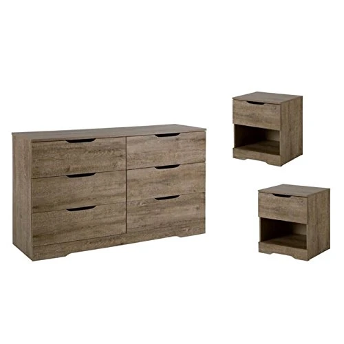 3 Piece Bedroom Dresser And Nightstand Set - 6 Drawer Double Dresser For Bedroom/Small Nightstand With Drawer & Shelf - Set Of 2 / Weathered Oak 3 3 Piece Bedroom Dresser And Nightstand Set - 6 Drawer Double Dresser For Bedroom/Small Nightstand With Drawer & Shelf - Set Of 2 / Weathered Oak - Image 3