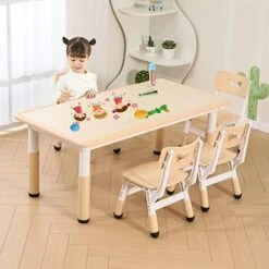 HAPPYMATY Kids Table And 4 Chairs Set, Children Study Desk, Toddler Activity Table, Height Adjustable Desk Painting Desktop Toddler Furniture 16 HAPPYMATY Kids Table And 4 Chairs Set, Children Study Desk, Toddler Activity Table, Height Adjustable Desk Painting Desktop Toddler Furniture -Best Furniture Store 41ZPqHrJYyL. AC
