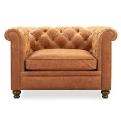 POLY & BARK Lyon Lounge Chair In Full-Grain Pure-Aniline Italian Leather, Cognac Tan -Best Furniture Store 41ZReiH8nqL