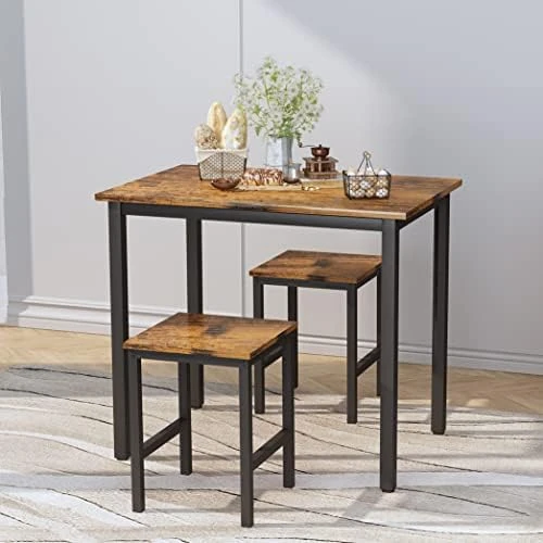 Lamerge Small Kitchen Table Set For 2, Industrial Dining Breakfast Table And 2 Stools, 3 Pieces Dining Table Set For Dining Room, Living Room, Apartment, Small Space (Black) 7 Lamerge Small Kitchen Table Set For 2, Industrial Dining Breakfast Table And 2 Stools, 3 Pieces Dining Table Set For Dining Room, Living Room, Apartment, Small Space (Black) - Image 7
