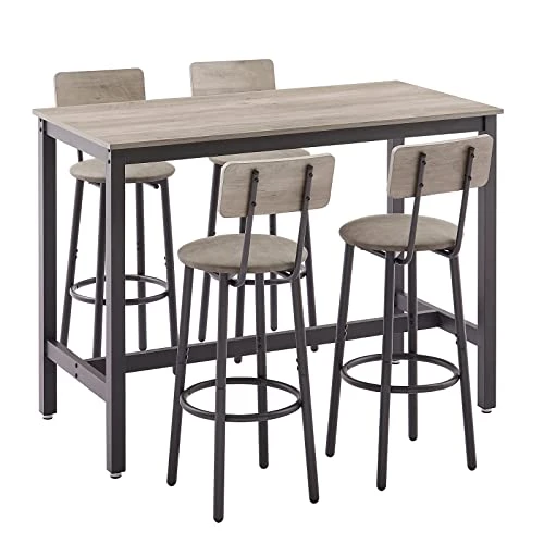 KIVENJAJA Bar Table And Chairs Set For 4, 5-Piece Rectangle Pub Bistro Table And PU Upholstered Stools With Backrest, Counter Height Dining Table Set For Kitchen Breakfast Nook Restaurant, Grey 2 KIVENJAJA Bar Table And Chairs Set For 4, 5-Piece Rectangle Pub Bistro Table And PU Upholstered Stools With Backrest, Counter Height Dining Table Set For Kitchen Breakfast Nook Restaurant, Grey - Image 2