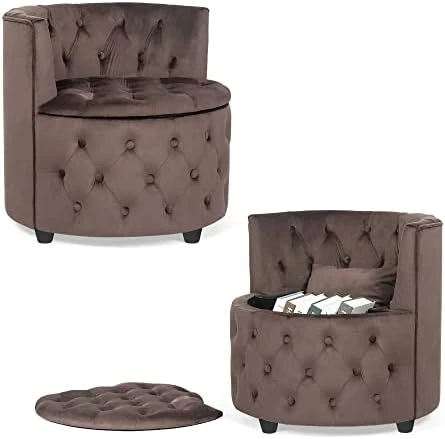 Homebeez Round Velvet Storage Ottoman, Button Tufted Footrest Stool Coffee Table For Living Room (Grey) 14 Homebeez Round Velvet Storage Ottoman, Button Tufted Footrest Stool Coffee Table For Living Room (Grey) - Image 14