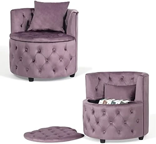 Homebeez Round Velvet Storage Ottoman, Button Tufted Footrest Stool Coffee Table For Living Room (Grey) 15 Homebeez Round Velvet Storage Ottoman, Button Tufted Footrest Stool Coffee Table For Living Room (Grey) - Image 15