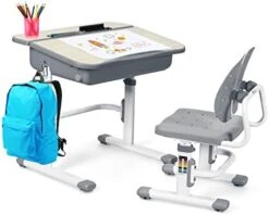 GLACER Kids Desk And Chair Set, Height Adjustable Children Study Writing Desk Set W/Tilted Desktop, Storage Drawer & Metal Hook, Ergonomic Student School Desk Chair Set For 3-14 Years Old (Pink) -Best Furniture Store 41aB2RpVXcL. AC