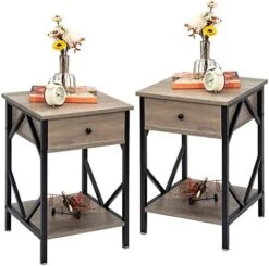 TRINEAR Nightstand Set Of 2, Side End Table With Storage Drawer & Shelf, Wood Bedside Sofa Table For Bedroom, Living Room, Rustic Brown 12 TRINEAR Nightstand Set Of 2, Side End Table With Storage Drawer & Shelf, Wood Bedside Sofa Table For Bedroom, Living Room, Rustic Brown -Best Furniture Store 41aLZDSZtL. AC