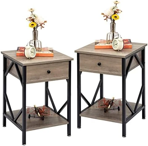 TRINEAR Nightstand Set Of 2, Side End Table With Storage Drawer & Shelf, Wood Bedside Sofa Table For Bedroom, Living Room, Rustic Brown 6 TRINEAR Nightstand Set Of 2, Side End Table With Storage Drawer & Shelf, Wood Bedside Sofa Table For Bedroom, Living Room, Rustic Brown - Image 6