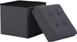 Ornavo Home Foldable Tufted Linen Storage Ottoman Square Cube Foot Rest Stool/Seat - 15" X 15" X 15" (Beige) -Best Furniture Store 41aLyyEKuL. AC