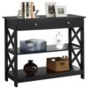 Yaheetech 3-Tier Console Table For Entryway, 39.5 Inch Entryway Table With Drawer And 2 Storage Shelves, Narrow Wood Accent Table For Entryway/Hallway/Living Room/Foyer, Black
