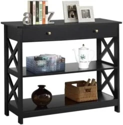 Yaheetech 3-Tier Console Table For Entryway, 39.5 Inch Entryway Table With Drawer And 2 Storage Shelves, Narrow Wood Accent Table For Entryway/Hallway/Living Room/Foyer, Black -Best Furniture Store 41aTCv96fQL. AC