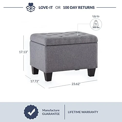 BELLEZE 24 Inch Modern Tufted Bedroom Storage Ottoman Bench, Linen Lift Top Upholstered Foam Padded Rectangular Footstool, Easy Assemble Furniture - Jay (Gray) 3 BELLEZE 24 Inch Modern Tufted Bedroom Storage Ottoman Bench, Linen Lift Top Upholstered Foam Padded Rectangular Footstool, Easy Assemble Furniture - Jay (Gray) - Image 3