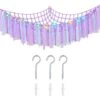 Stuffed Animal Storage With Colorful Tassels, Toy Hammock Stuffed Animal Storage Soft Cuddly Plush Corner Hanging Net With LED Light For Nursery Play Room Kids Bedroom(Purple)