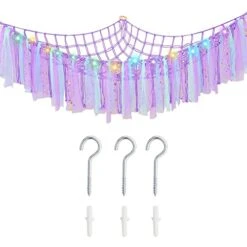 Stuffed Animal Storage With Colorful Tassels, Toy Hammock Stuffed Animal Storage Soft Cuddly Plush Corner Hanging Net With LED Light For Nursery Play Room Kids Bedroom(Purple)