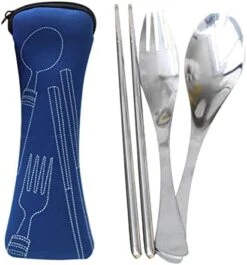 Portable Cutlery Set 3Pcs Stainless Steel Knife Fork Spoon Family Travel Camping Cutlery Table Runner Black Woven (Light Blue, One Size) -Best Furniture Store 41abtDhX 2L. AC