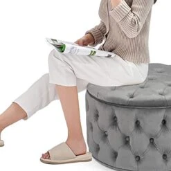 Homebeez Round Velvet Storage Ottoman, Button Tufted Footrest Stool Coffee Table For Living Room (Grey) 17 Homebeez Round Velvet Storage Ottoman, Button Tufted Footrest Stool Coffee Table For Living Room (Grey) -Best Furniture Store 41acjwT3SLL