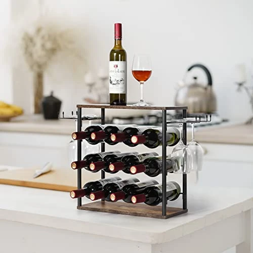 Melos Wine Rack, 12 Bottle Wine Holder Stand For Table, 3 Tier Freestanding Small Wine Rack Countertop, Wine Shelf For Cabinet, Home, Kitchen, Bar, Hotel, Restaurant, Brown 4 Melos Wine Rack, 12 Bottle Wine Holder Stand For Table, 3 Tier Freestanding Small Wine Rack Countertop, Wine Shelf For Cabinet, Home, Kitchen, Bar, Hotel, Restaurant, Brown - Image 4