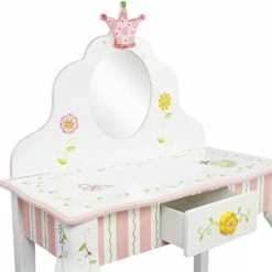 - Princess & Frog Kids Vanity Table And Stool Set , 1 Drawer, Gift For Kids, White Pink, Crown -Best Furniture Store 41ansnn1QlL