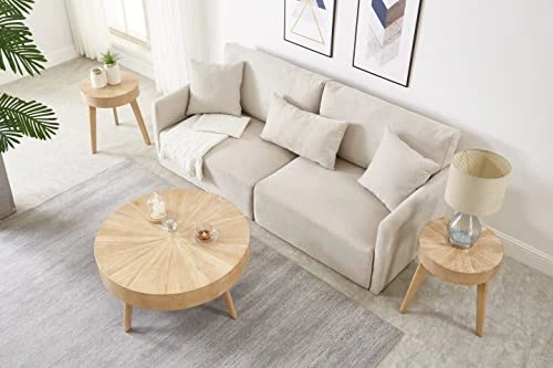 Gexpusm End Tables Living Room Set Of 2, Round Solid Natural Oak Wood Coffee Table, Nesting Table, Suit For Farmhouse, Bedroom And Living Room, 31.5 * 31.5 * 14 In 2 Gexpusm End Tables Living Room Set Of 2, Round Solid Natural Oak Wood Coffee Table, Nesting Table, Suit For Farmhouse, Bedroom And Living Room, 31.5 * 31.5 * 14 In - Image 2