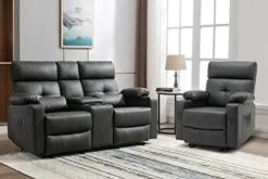 Consofa Loveseat Recliner, Reclining Loveseat With Console, Power Reclining Loveseat, Electric Reclining Loveseat With Heat And Massage, Cup Holders, Lumbar Supports,Side Pockets, Plush Fabric -Best Furniture Store 41atpKTU44L. AC